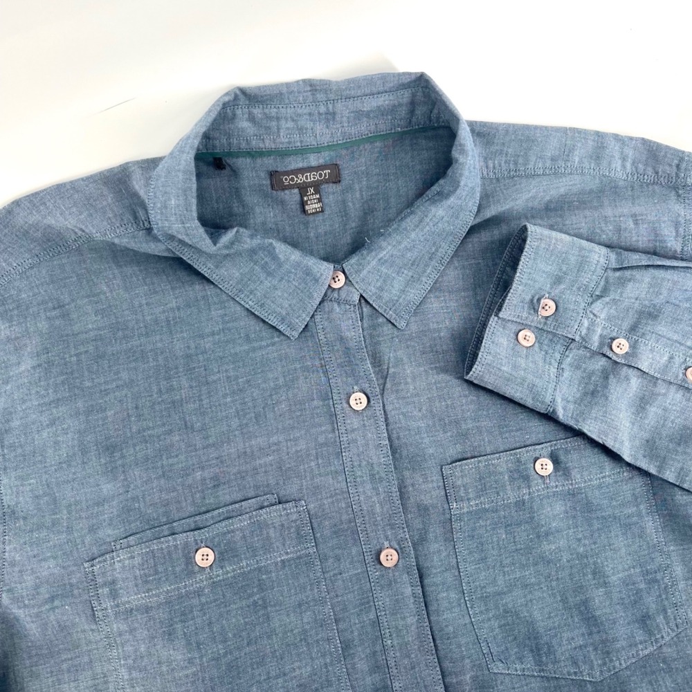 TOAD&CO Honchos Dos Organic Cotton Blue Mens XL Long Sleeve Button Down Chambray